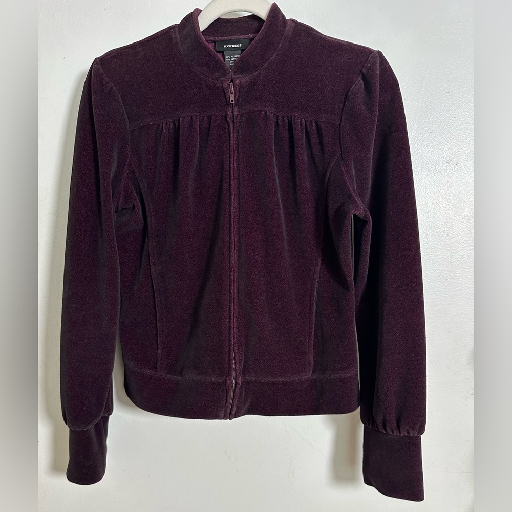 Express Deep Purple Velvet Jacket | Size S | Zip-Up